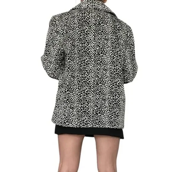 Vintage Sz L Animal Print Leopard Velvet Double Breasted Blazer Jacket Black Wht - Picture 4 of 16